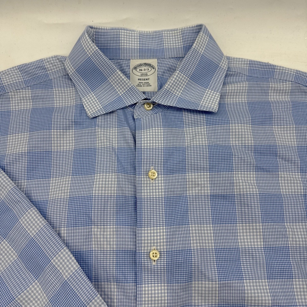 Brooks Brothers Button Down Dress Shirt Men 16-2/3 Regent Blue Long Sleeve